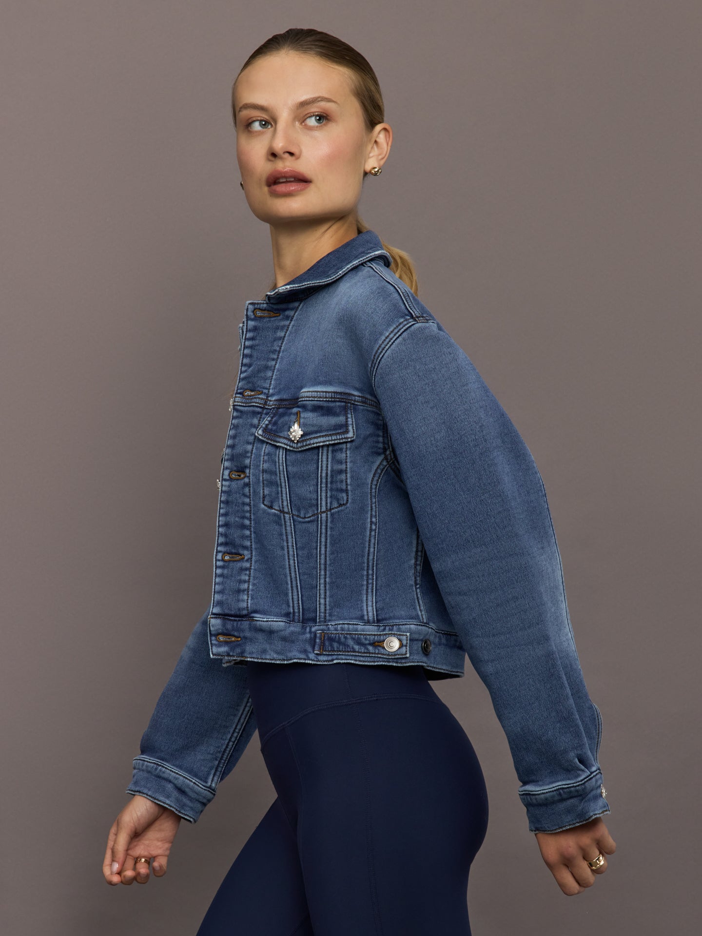 Jeweled Cropped Denim Jacket | Dark Wash