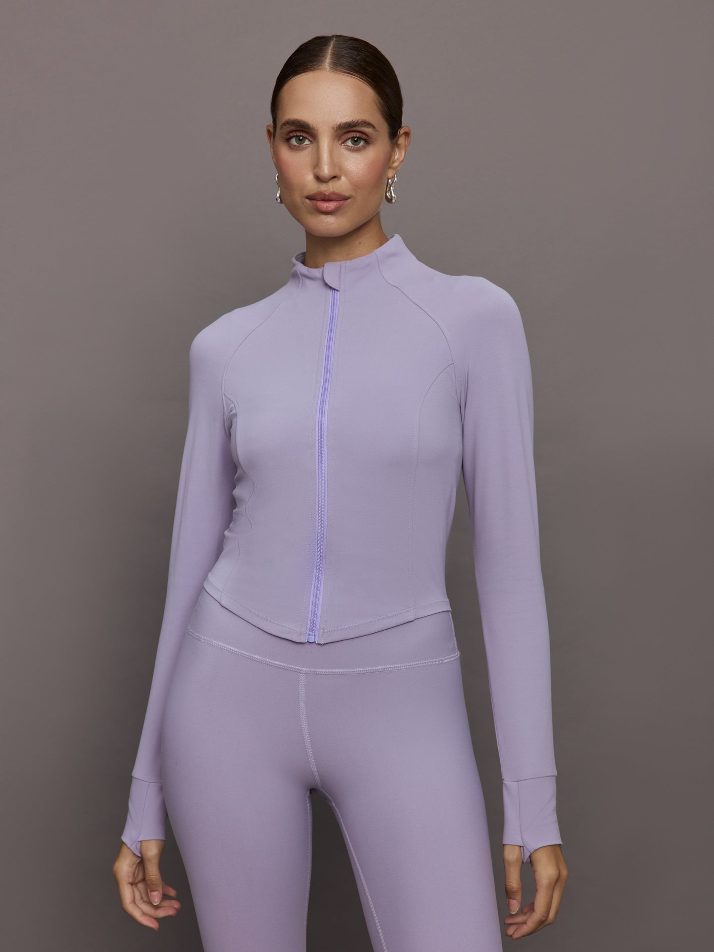 Mock Neck Corset Zip Top in Melt | Lavender Grey