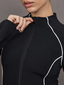 Colorblock Mock Neck Corset Zip in Melt | Black/Cloud Dancer