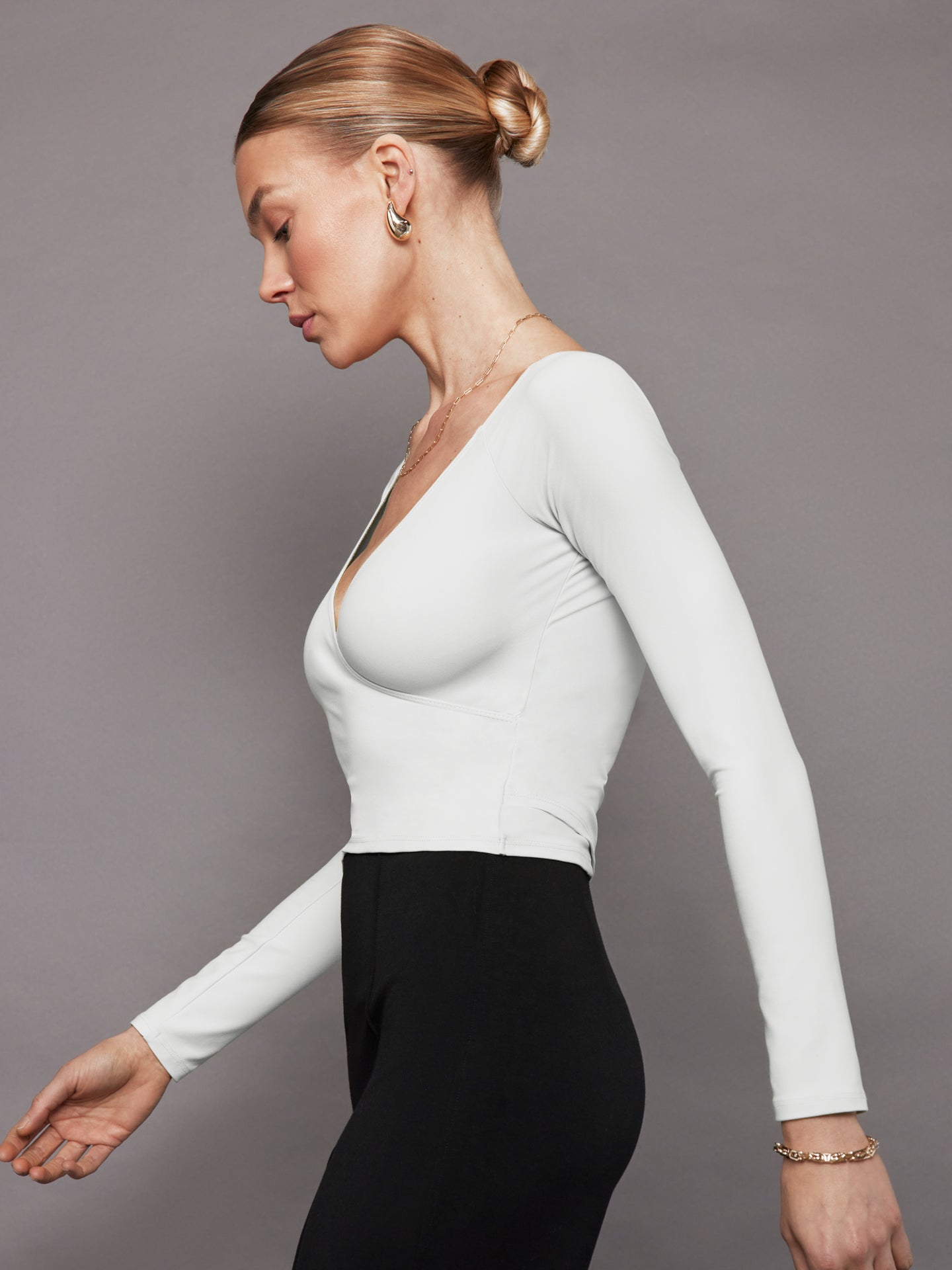 Carbon38 | Long Sleeve Wrap Top In Melt | White