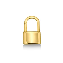 14k yellow gold padlock charm on a white background