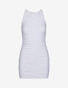 Classic Ruched Mini Dress::White::Main