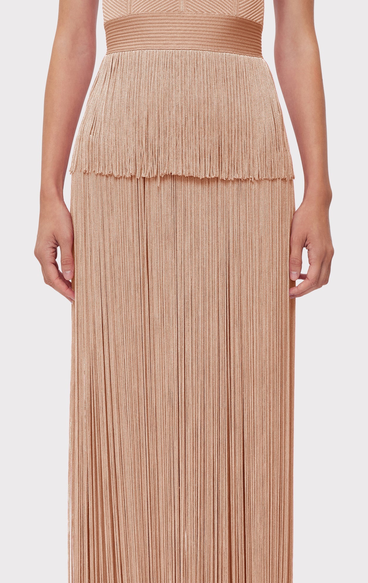 Icon Metallic Ottoman Fringe Gown | Metallic Rose Gold