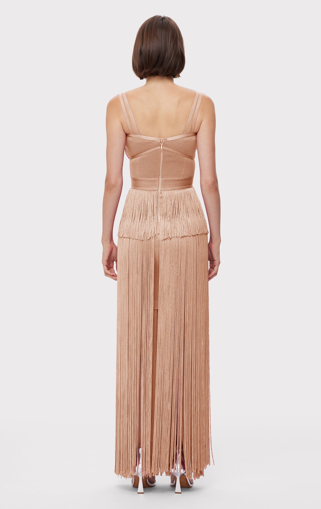 Icon Metallic Ottoman Fringe Gown | Metallic Rose Gold