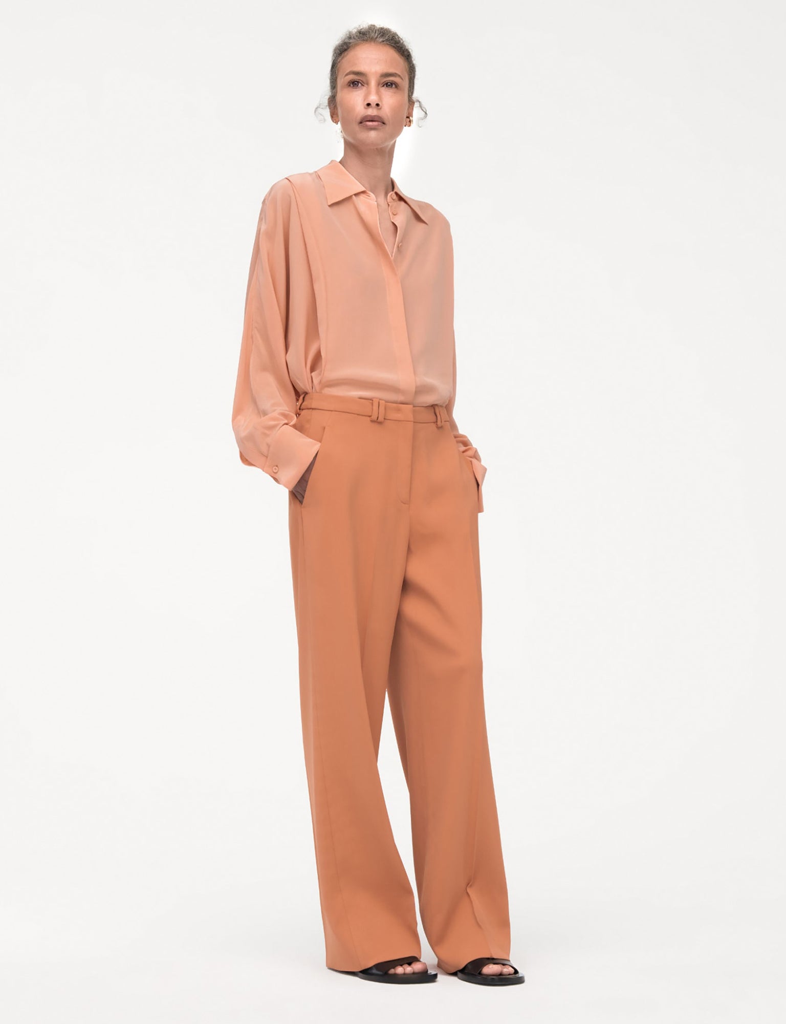 Women | Silk Pleated Wrap Shirt | Melon