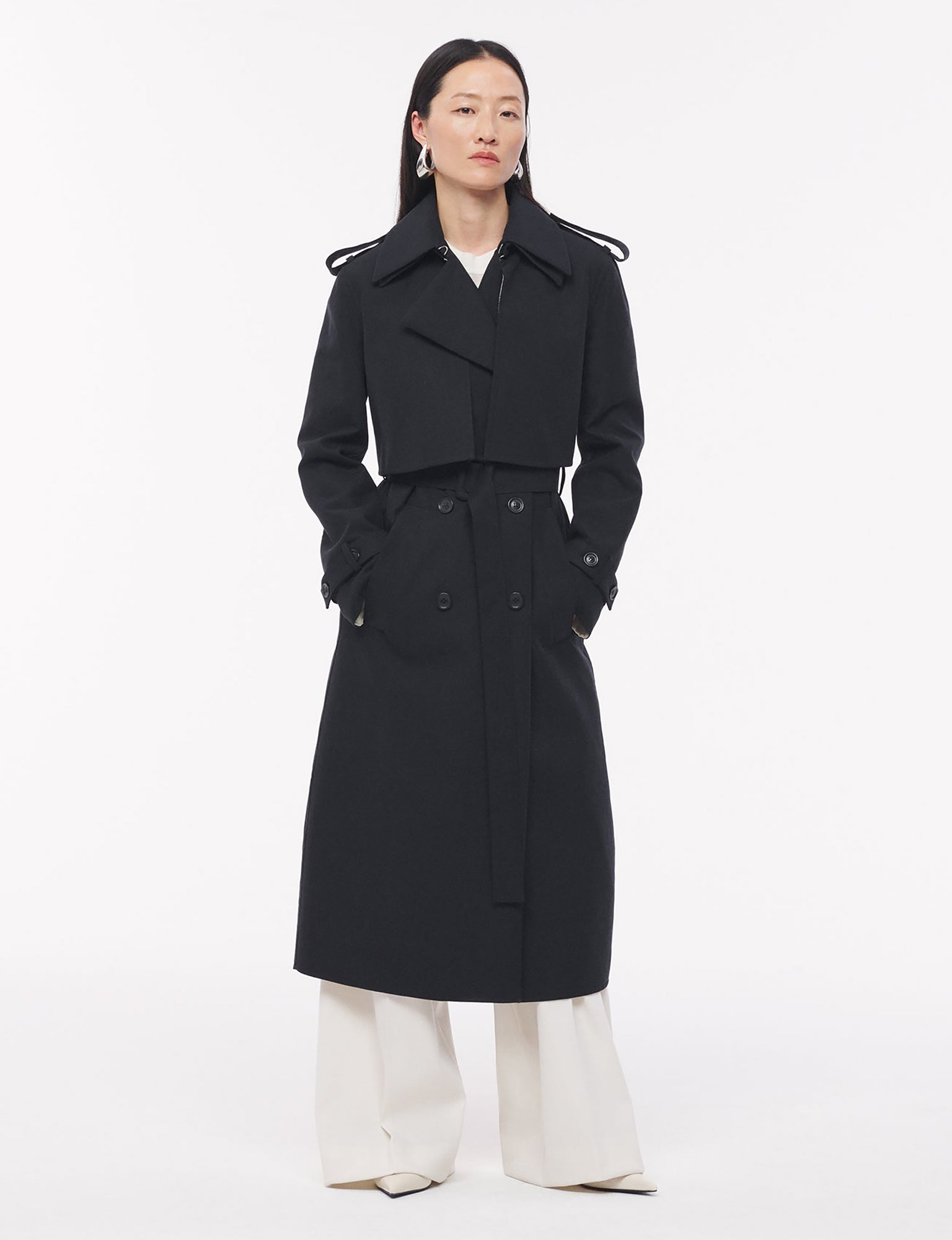Women | Double Face Convertible Trench | Black x Ivory