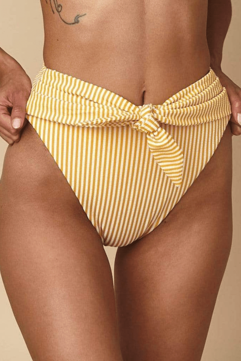 Paula Tie Up Bikini Bottom | Canary Stripe