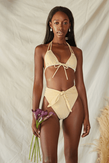 Paula Tie Up Bikini Bottom | Canary Stripe