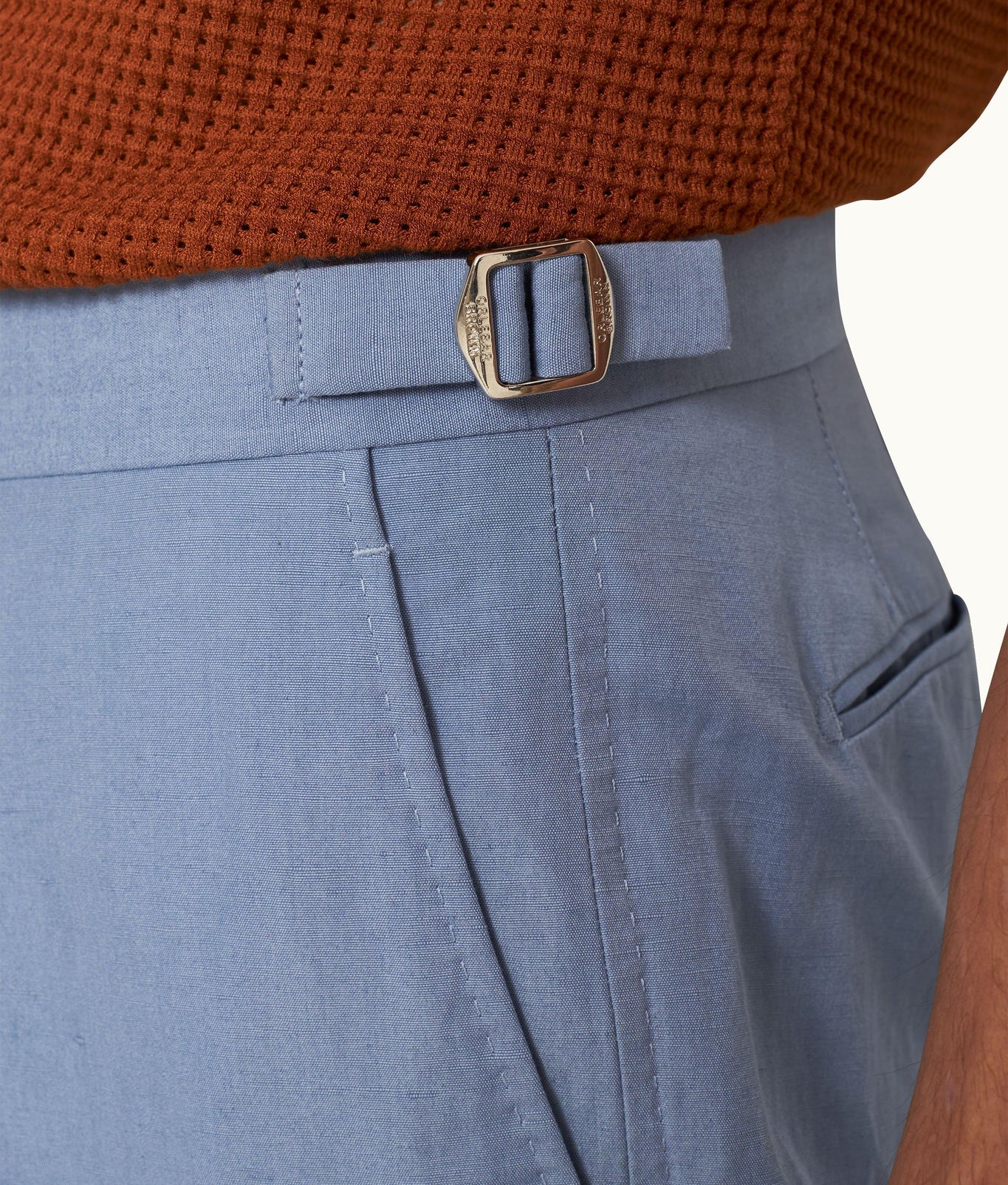 Carsyn Slim Fit Tapered Cotton-Linen Trousers Woven | Springfield Blue