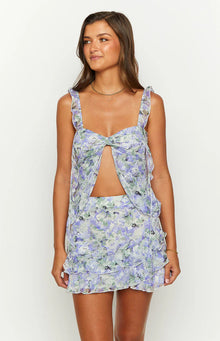 Caspian Floral Print Chiffon Top | Purple