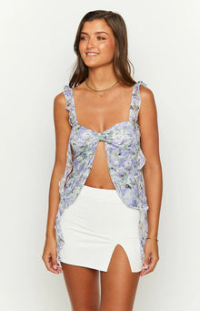 Caspian Floral Print Chiffon Top | Purple