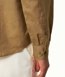 Cesare Relaxed Fit Cutaway Collar Long-Sleeve Linen & Cotton Overhead Shirt | Agave Green