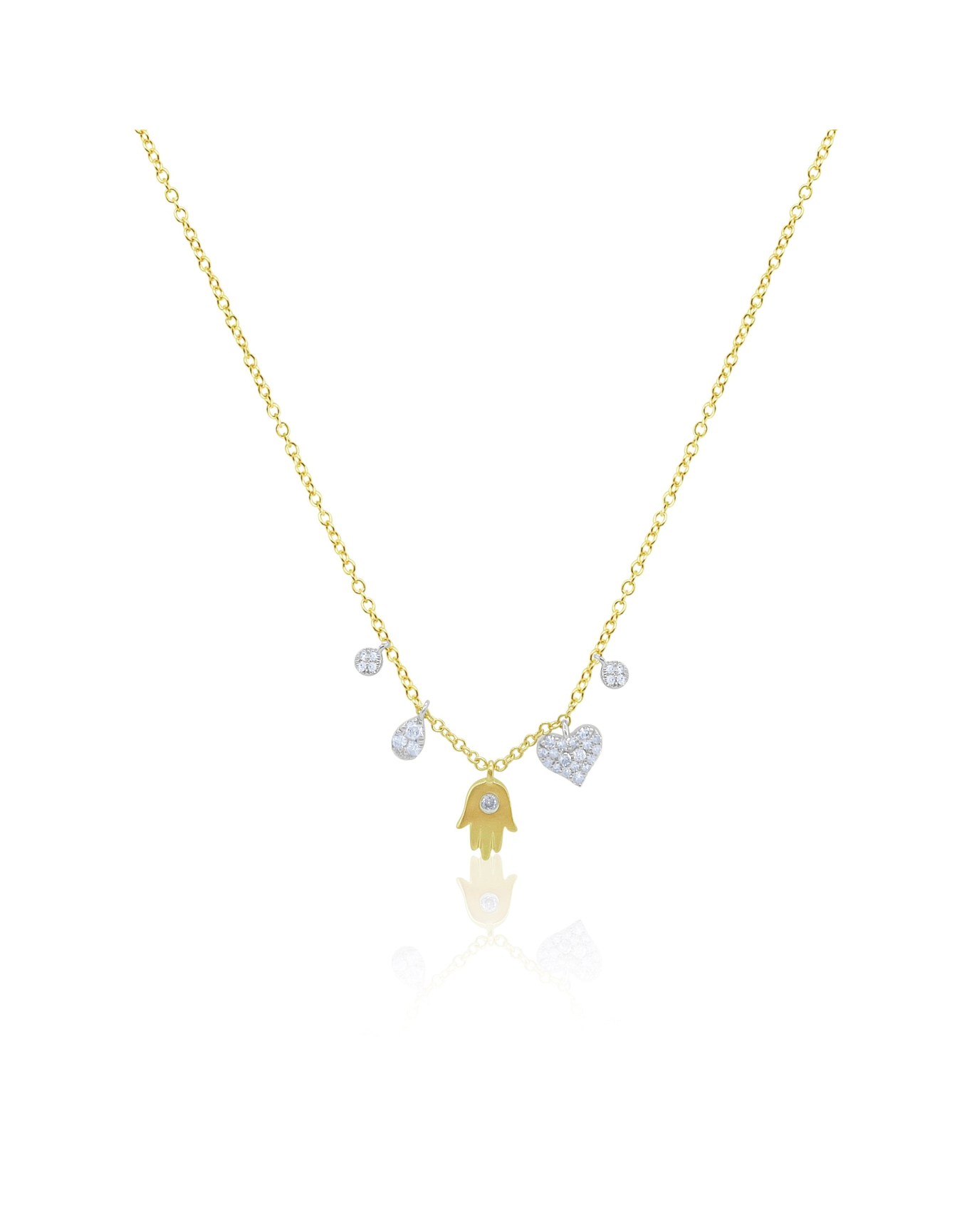 Charm Hamsa and Heart Necklace | Yellow Gold