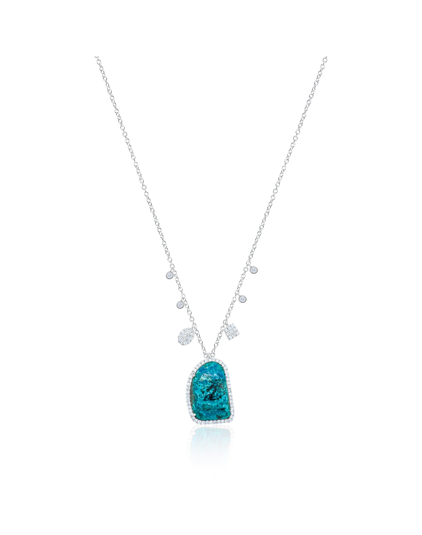 Chrysocolla Diamond Charm Necklace | 14k White Gold