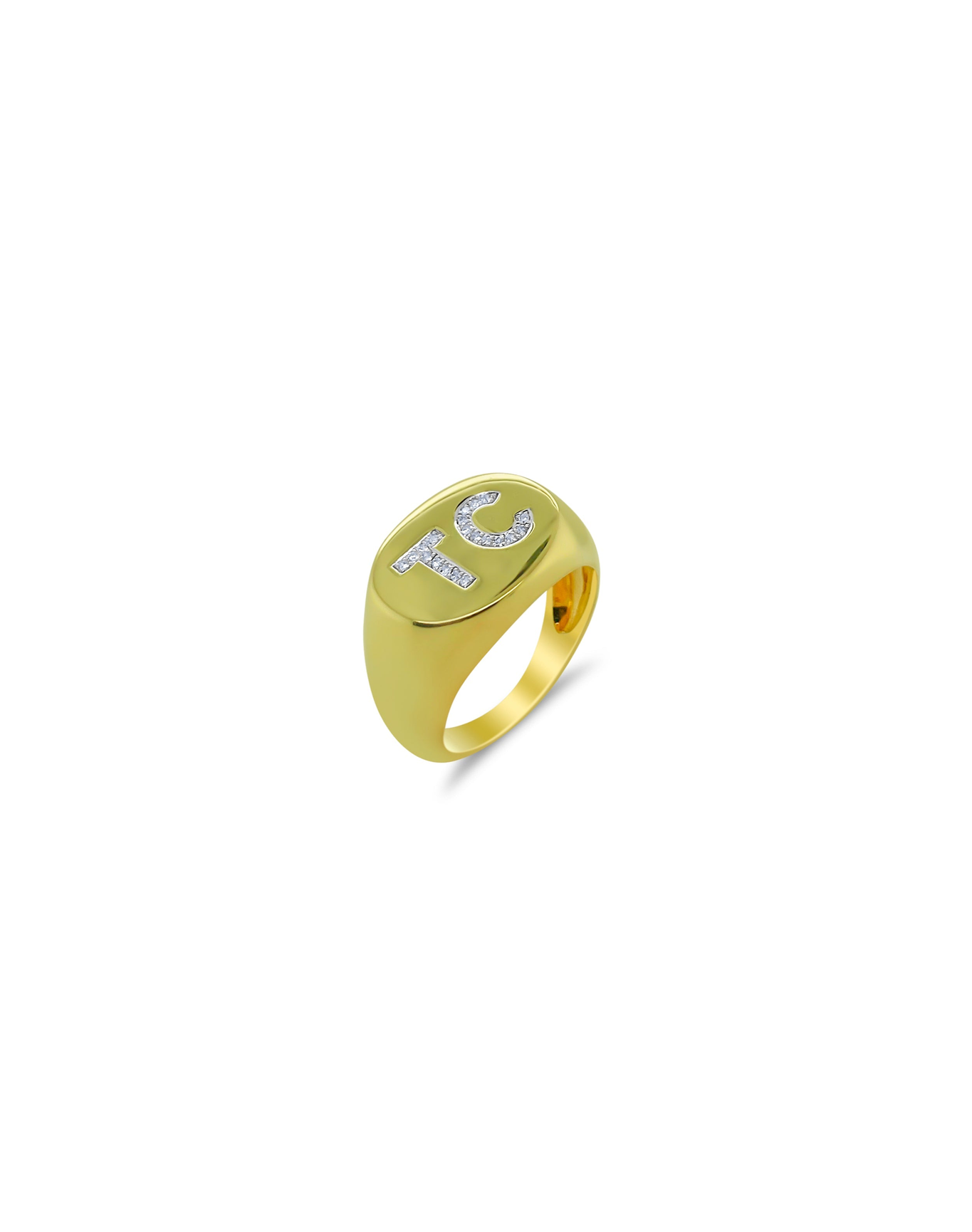 Chunky Diamond Initial Ring | 14kt Yellow Gold