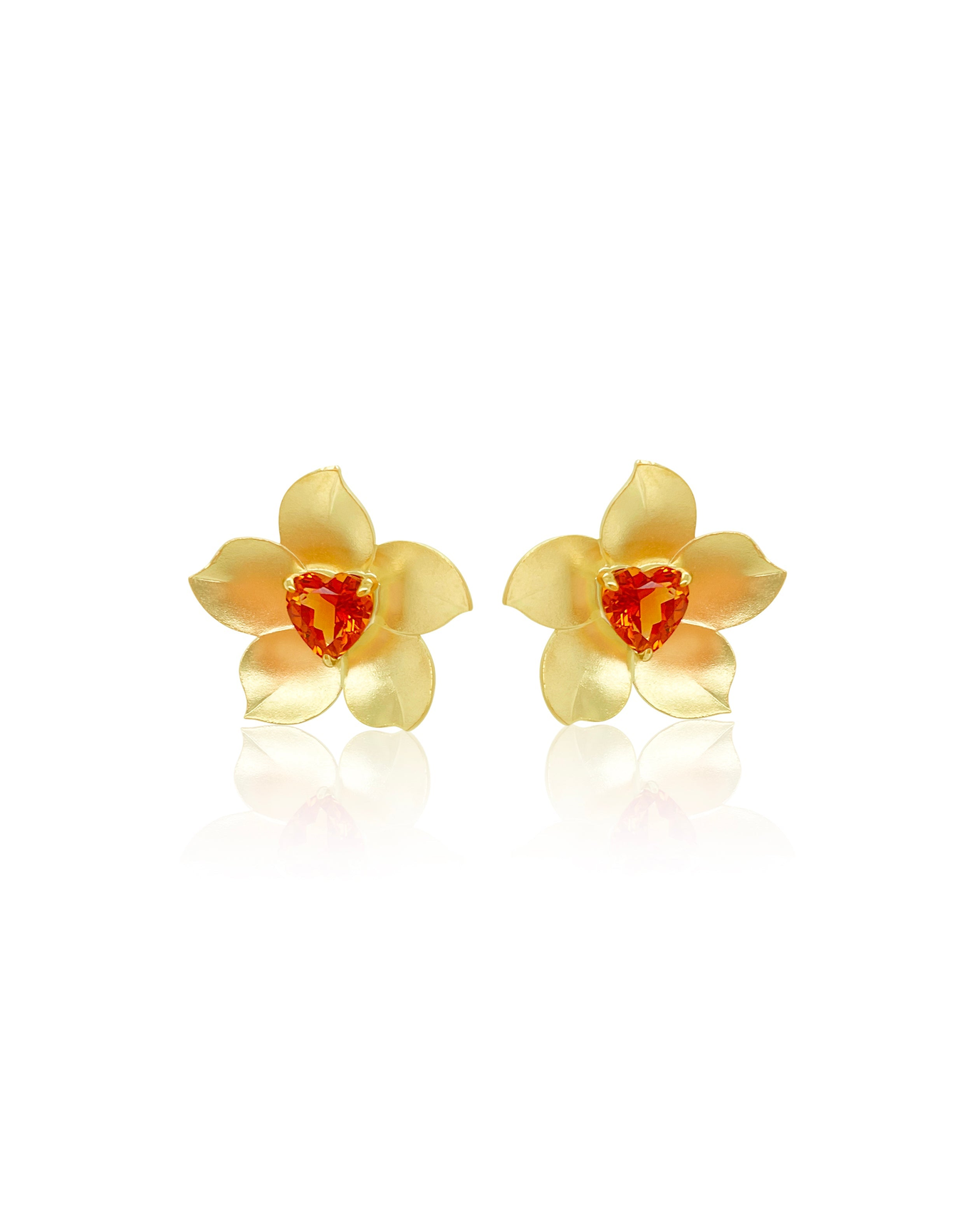 Citrine Heart Flower Earrings | 14 Kt Brushed Gold