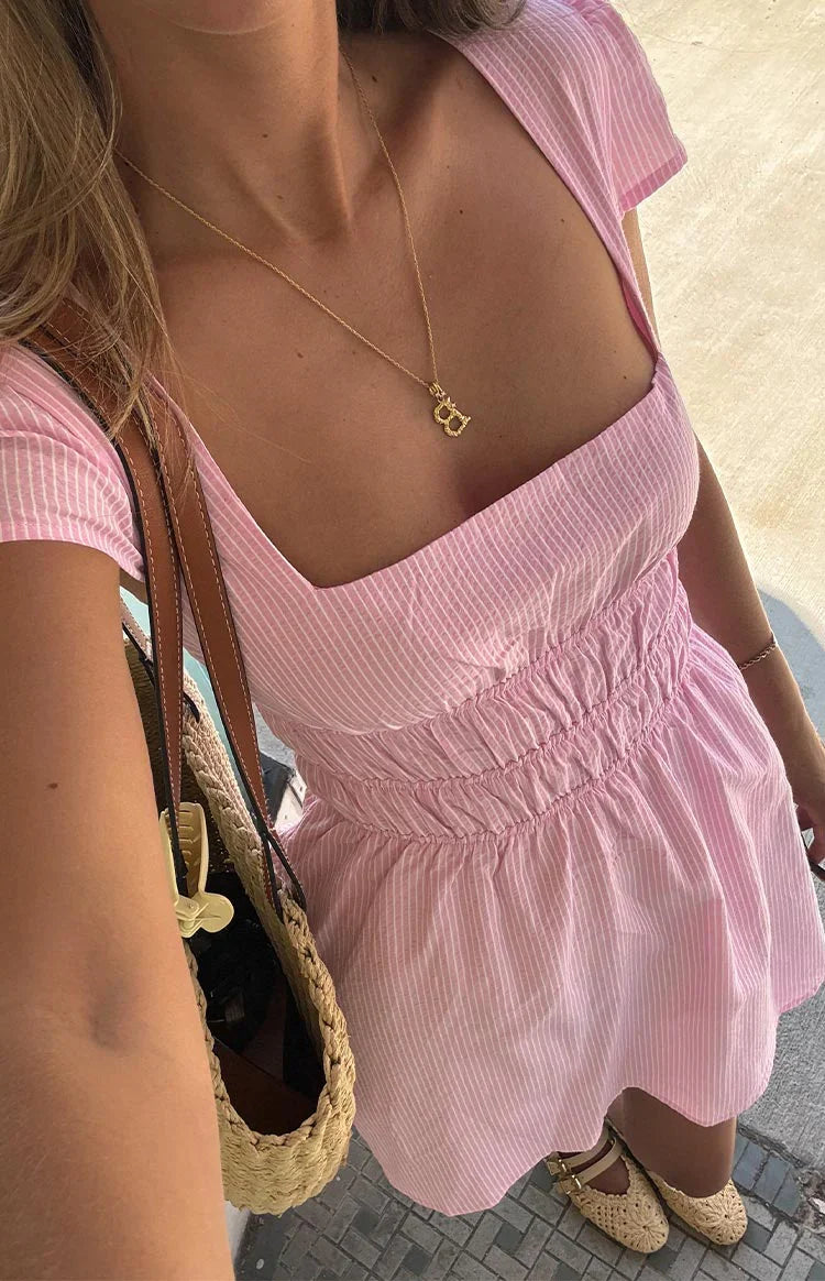 Clairo Cap Sleeve Mini dress | Light Pink Stripe