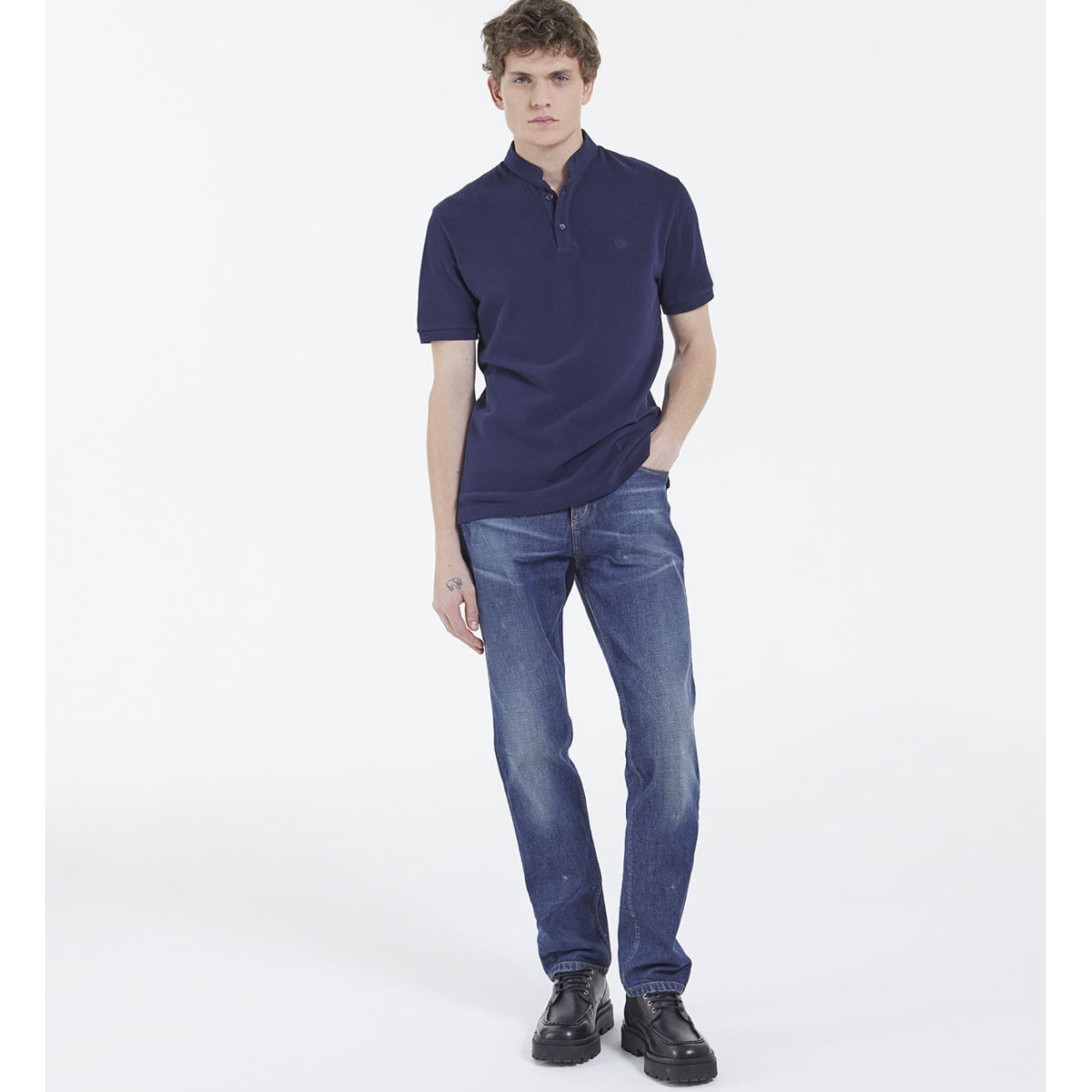 Classic Polo With Officer Collar | Men | Navy