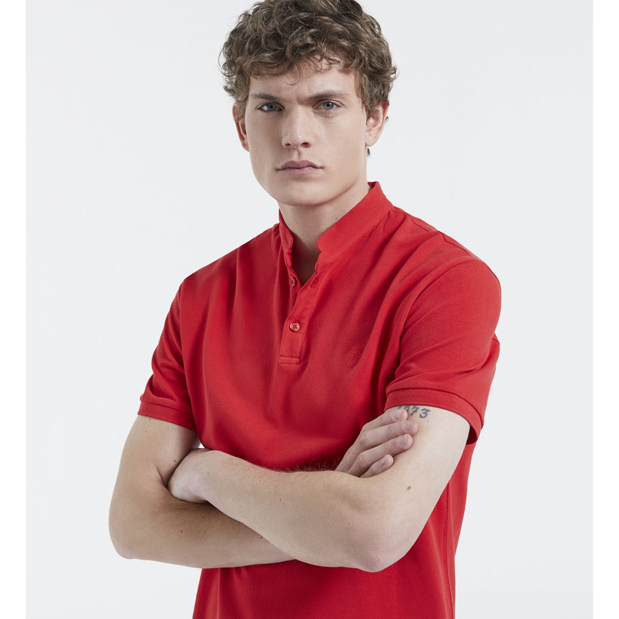 Classic Polo With Officer Collar | Men | Red