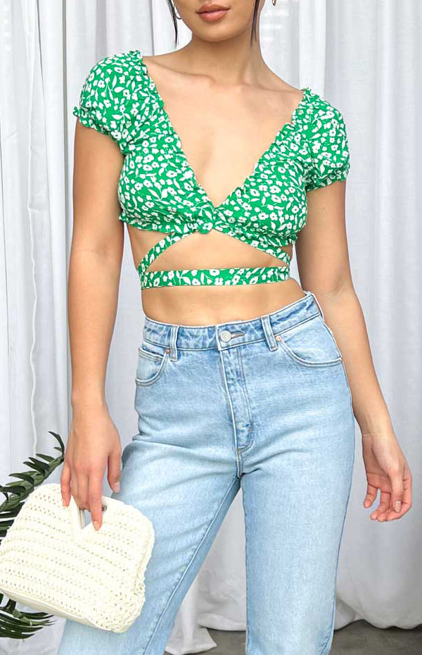 Colette Floral Crop Top | Green