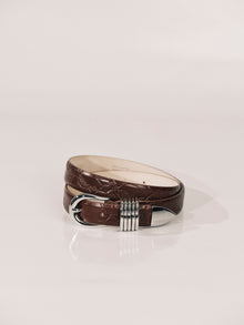 Mija Leather Belt | Floral Mahogany Embossed & Silver