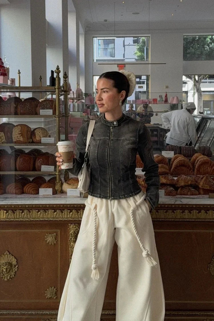 Corey Denim Biker Jacket | Black Washed