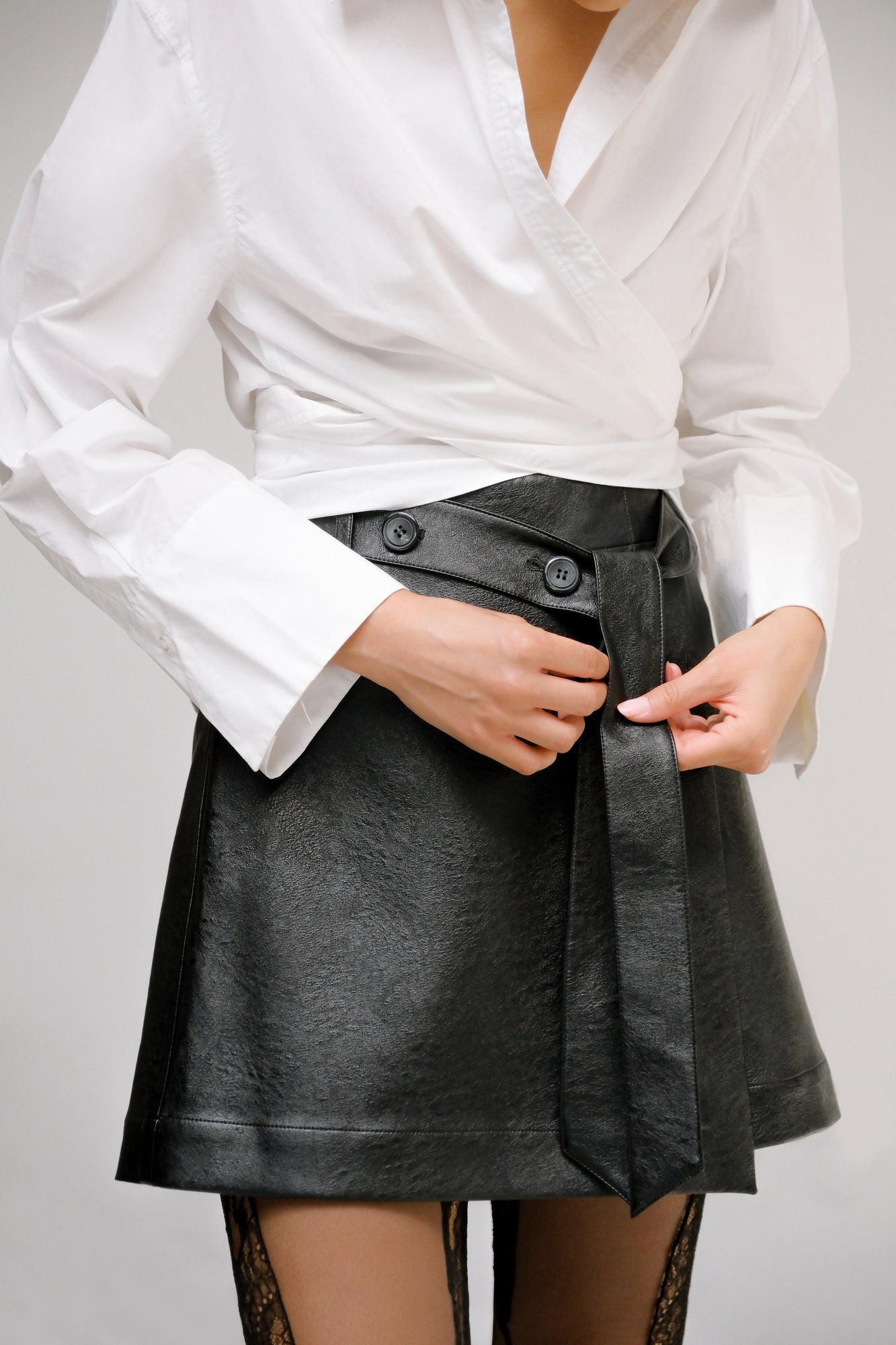 Renee | Tanner Vegan Leather Wrap Skirt in Size Small