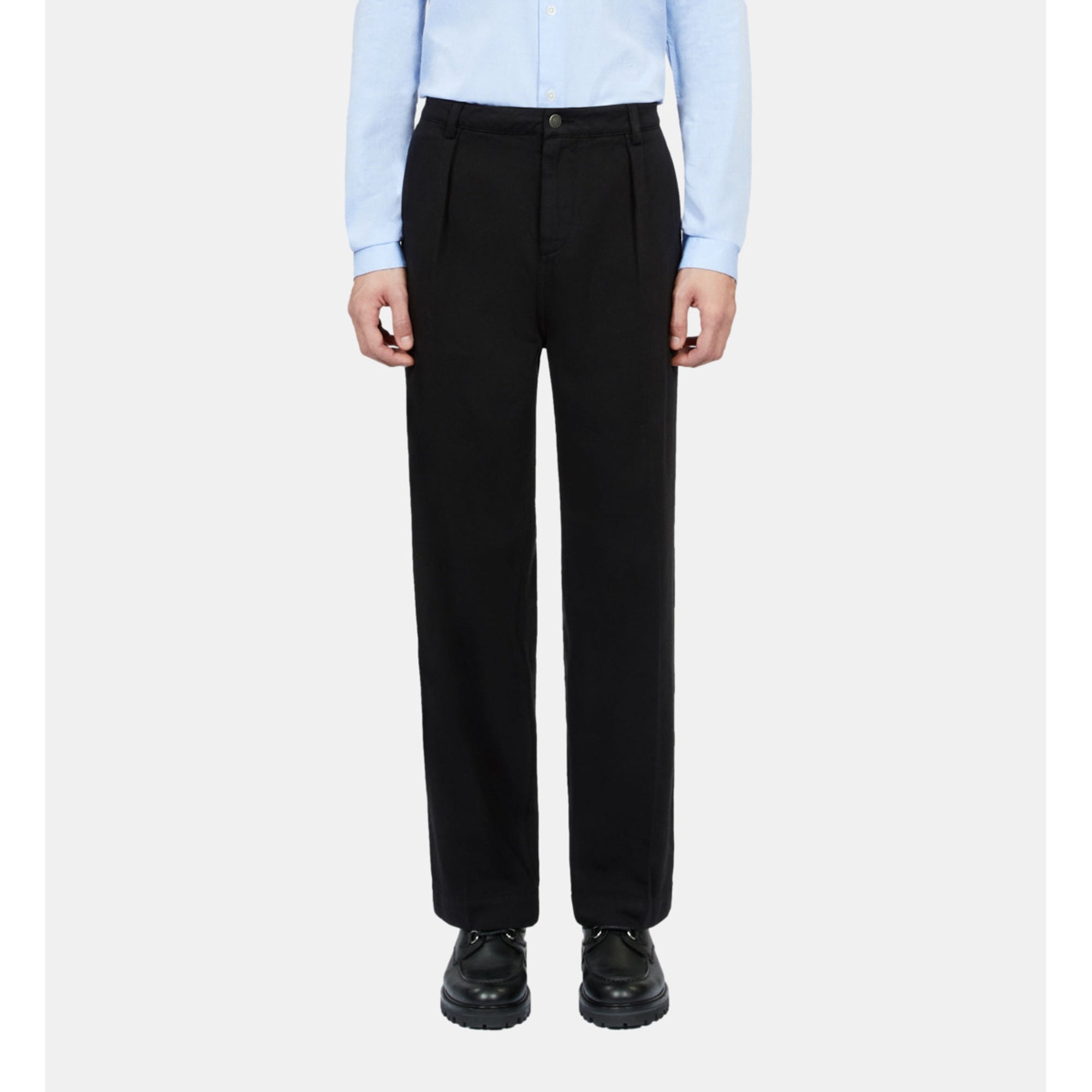 Cotton And Linen Trousers With Pleats | Men | Black