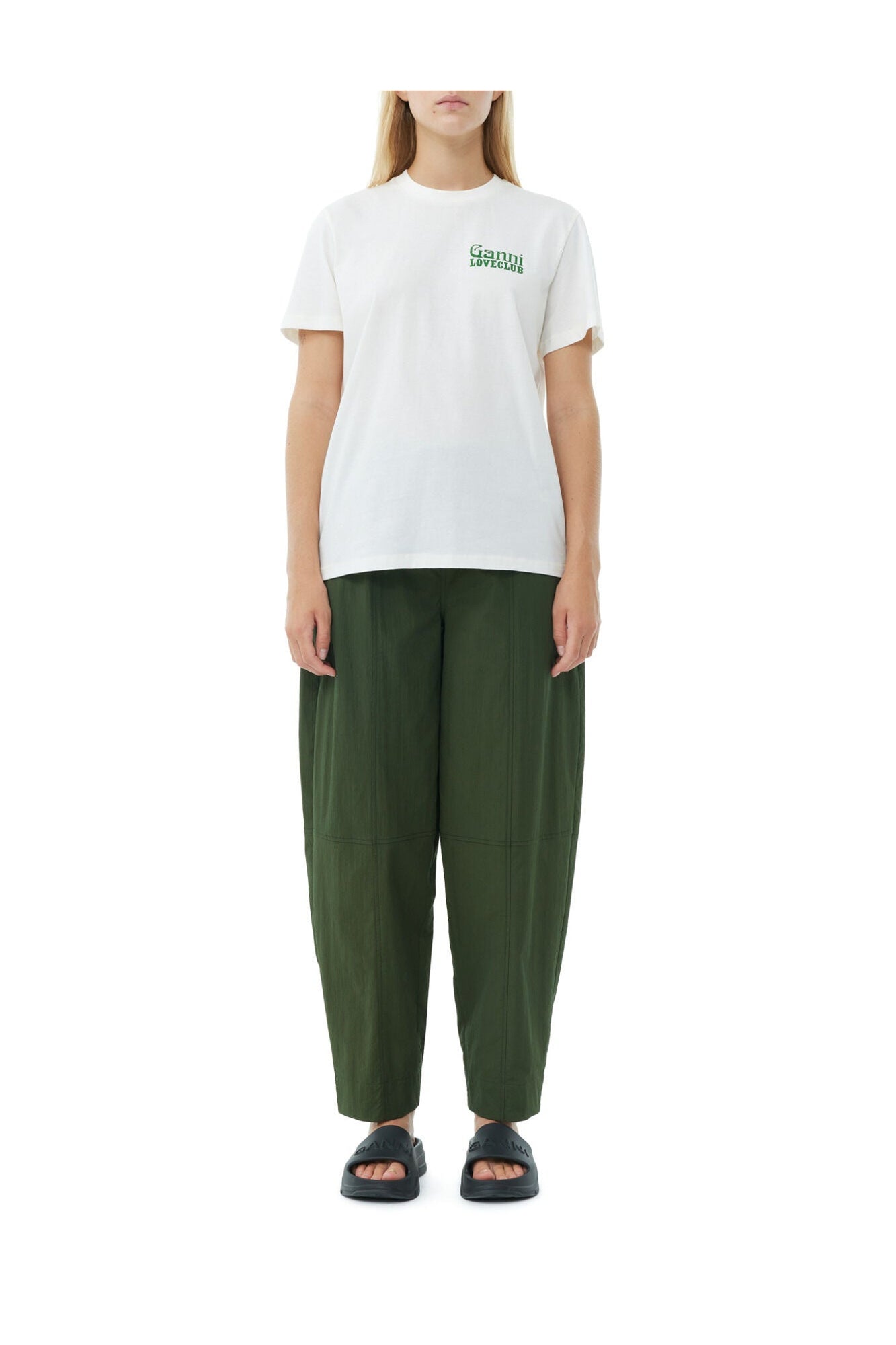 Cotton Crepe Elasticated Curve Trousers | Kombu Green
