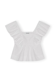 Cotton Poplin Ruffle Blouse | Bright White