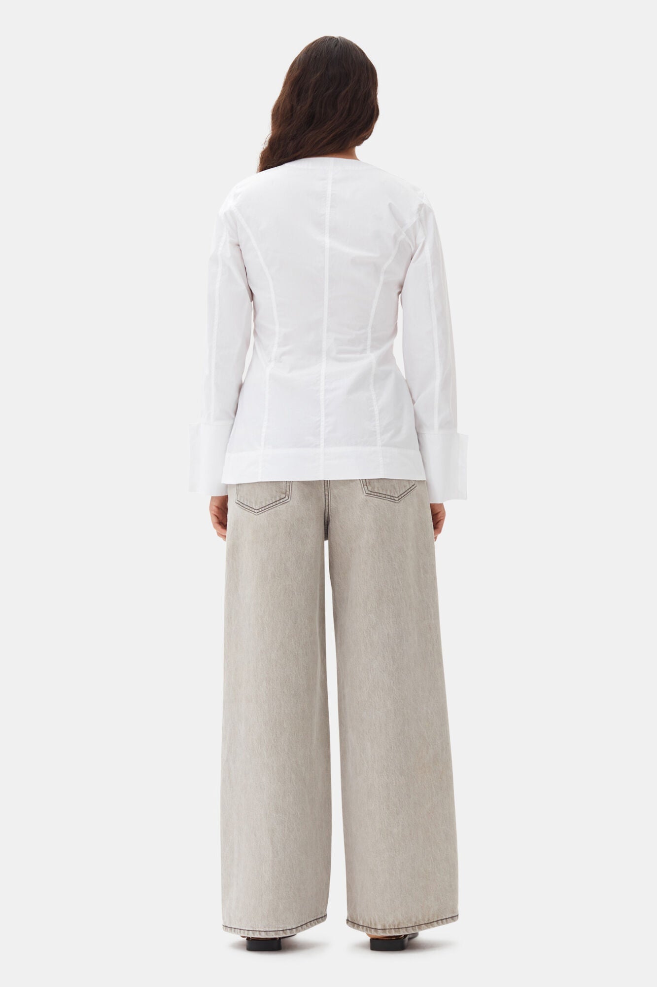 Cotton Poplin V neck Shirt | Bright White
