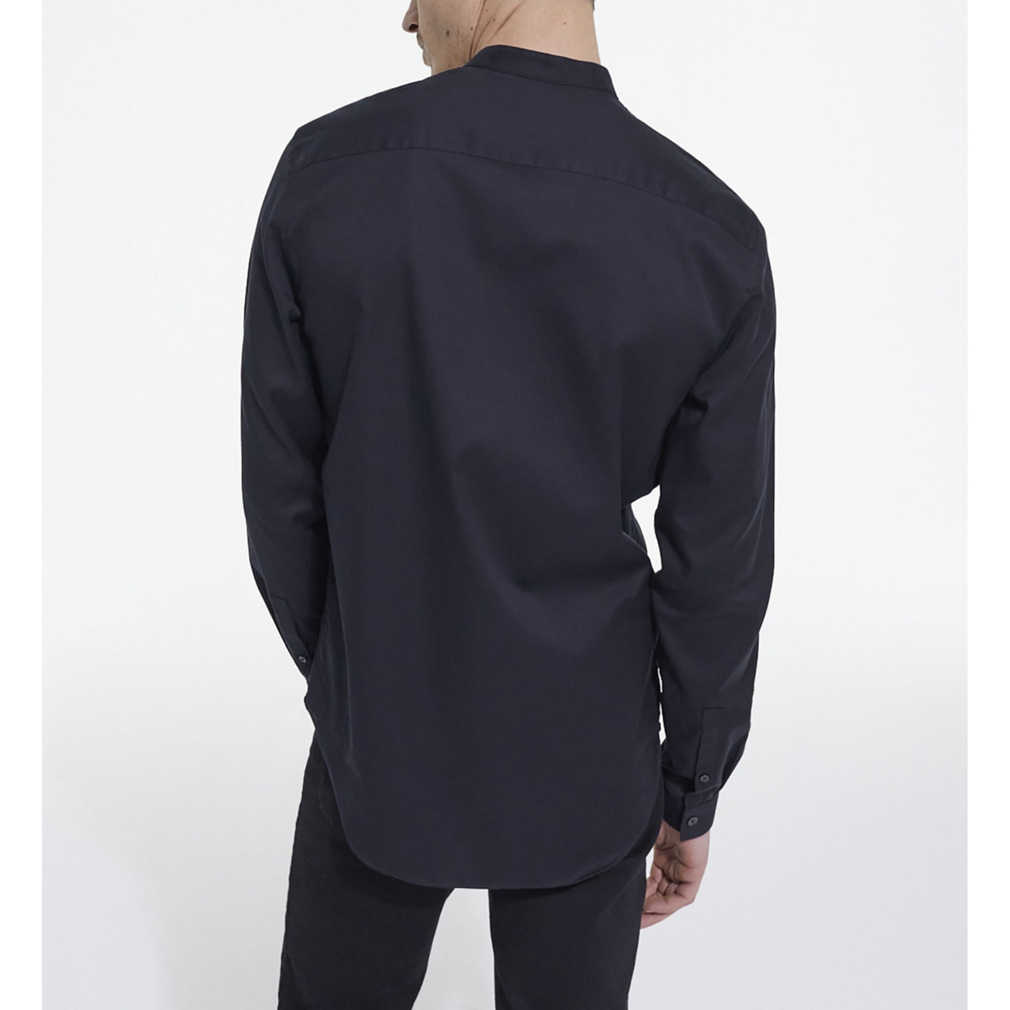 Cotton Shirt With Officer Collar | Men | Black