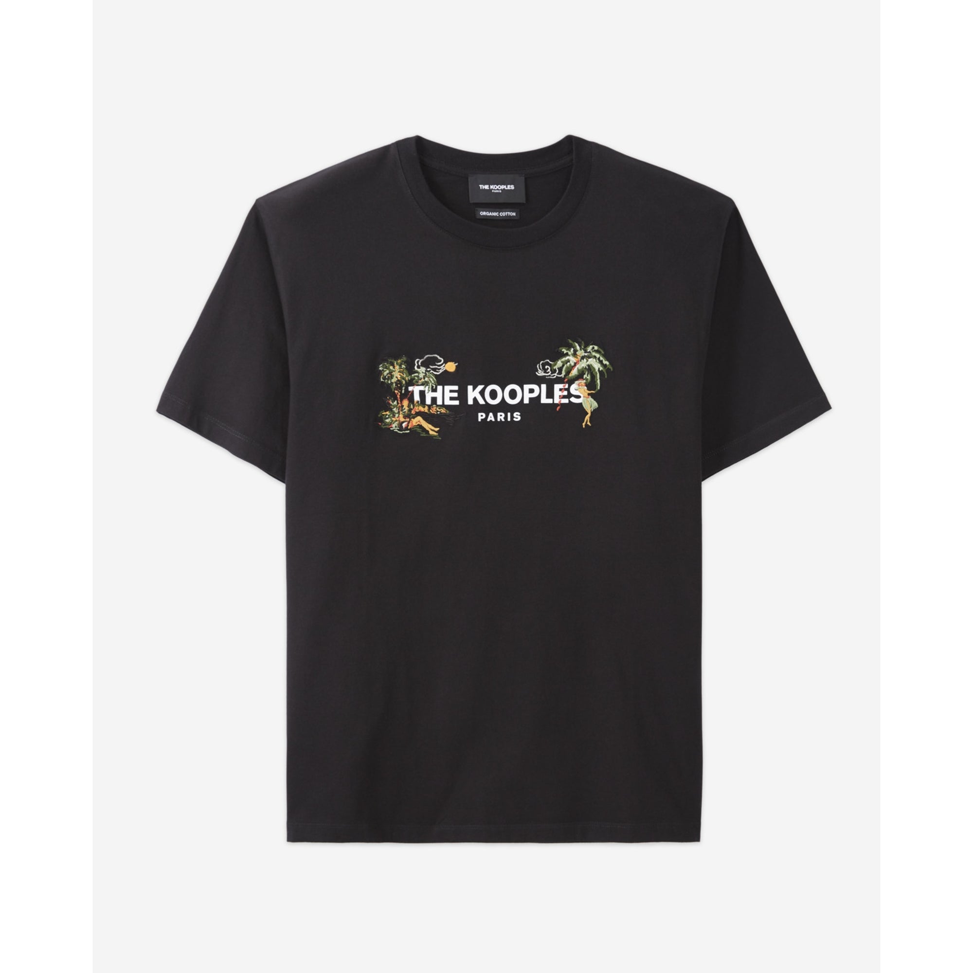 Crew Neck T-Shirt With Hawaiian Motif | Men | Black