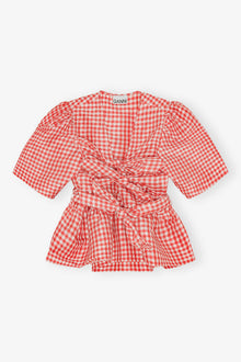 Crinkled Check Taffeta Blouse | Red Alert