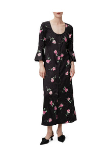 Crinkled Satin Long Dress | Black