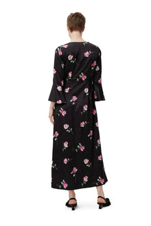 Crinkled Satin Long Dress | Black