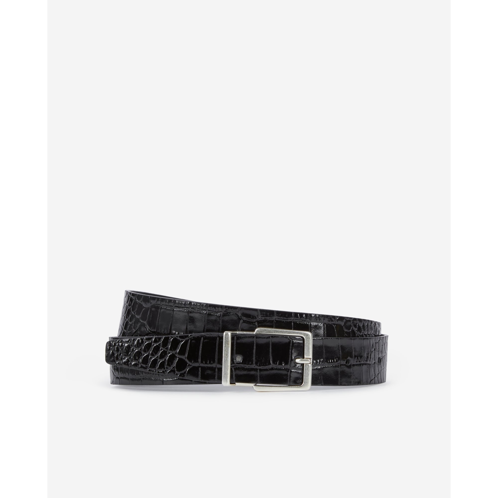 Crocodile-Effect Leather Belt | Women | Black