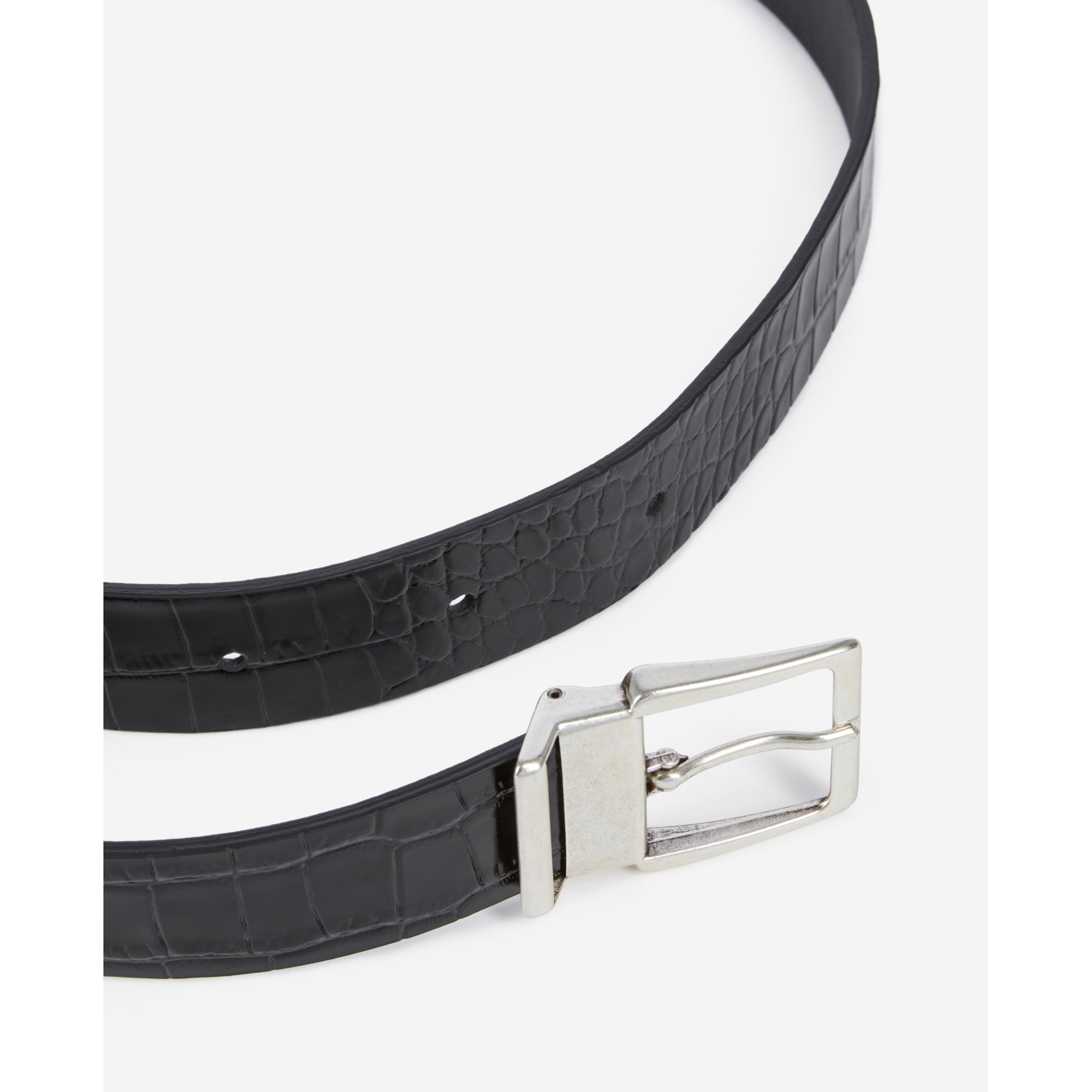 Crocodile-Effect Leather Belt | Women | Black