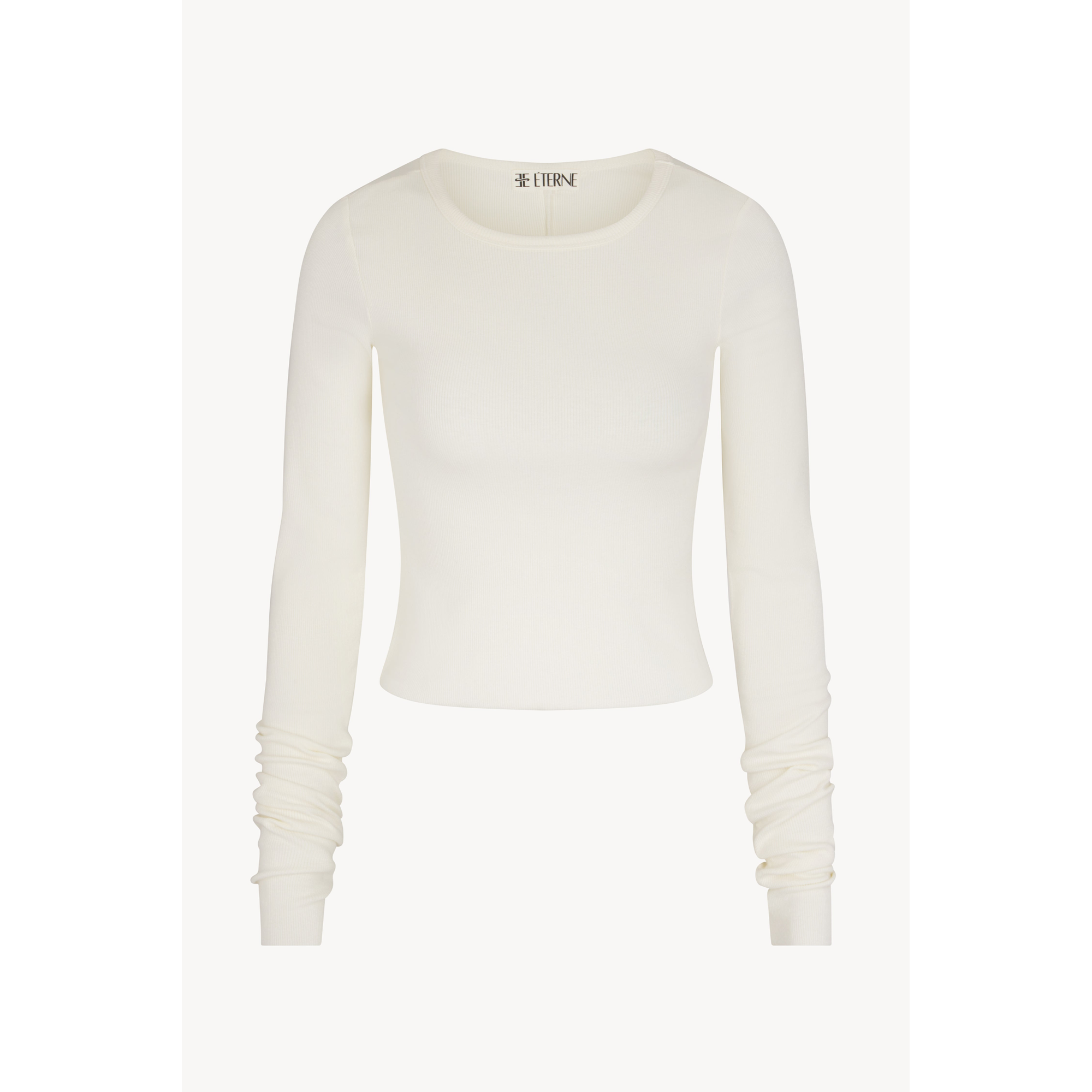 Cropped Long Sleeve Fitted Top | Cream