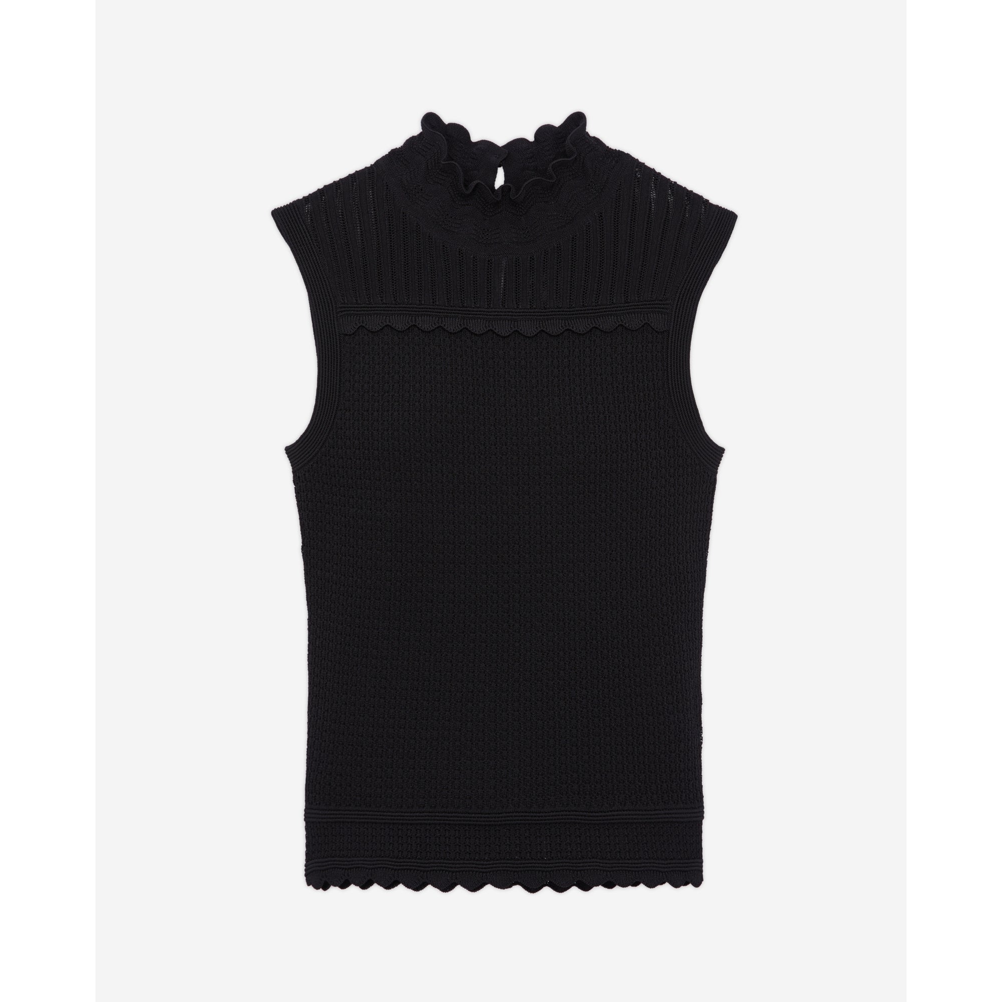 Cropped Openwork Knit Sweater | Women | Black