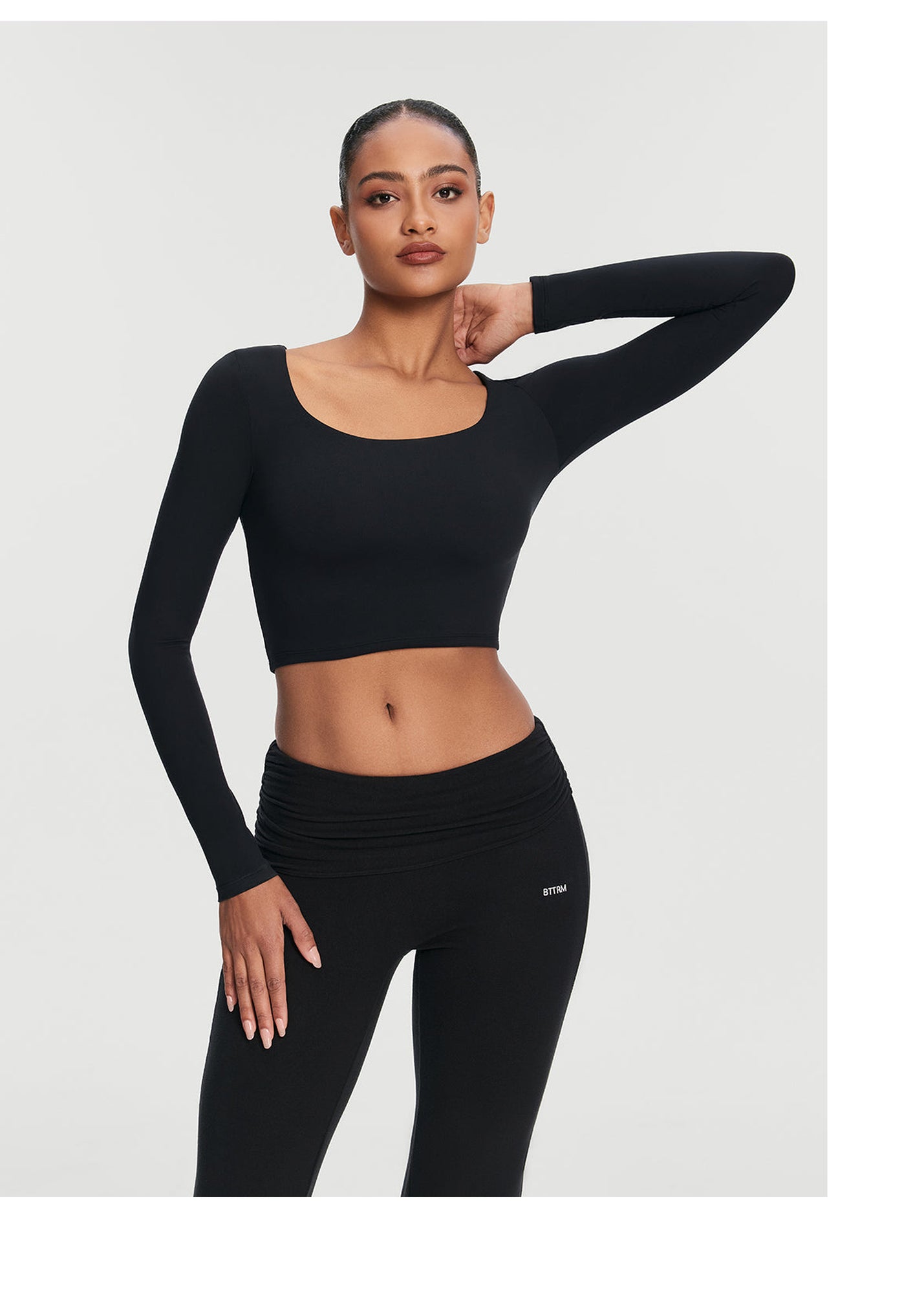 Cropped Round Neck Top | Black