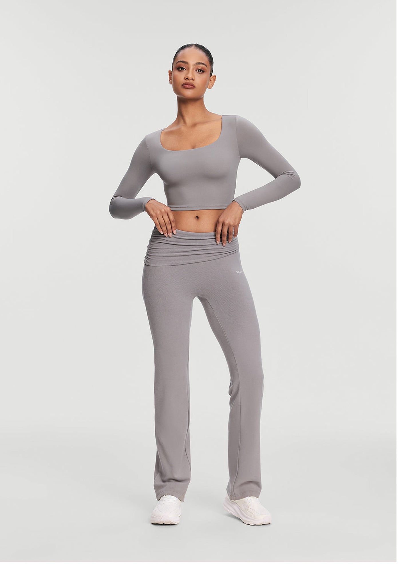 Cropped Round Neck Top | Cool Gray