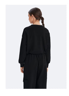 Cropped Sweatshirt with Drawstring | Black