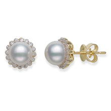 Round Stud Earrings | 14K Yellow Gold | 0.25 Carat Lab Grown Diamond/White Akoya Pearl | 8mm - 9mm | H-I-I2-I3