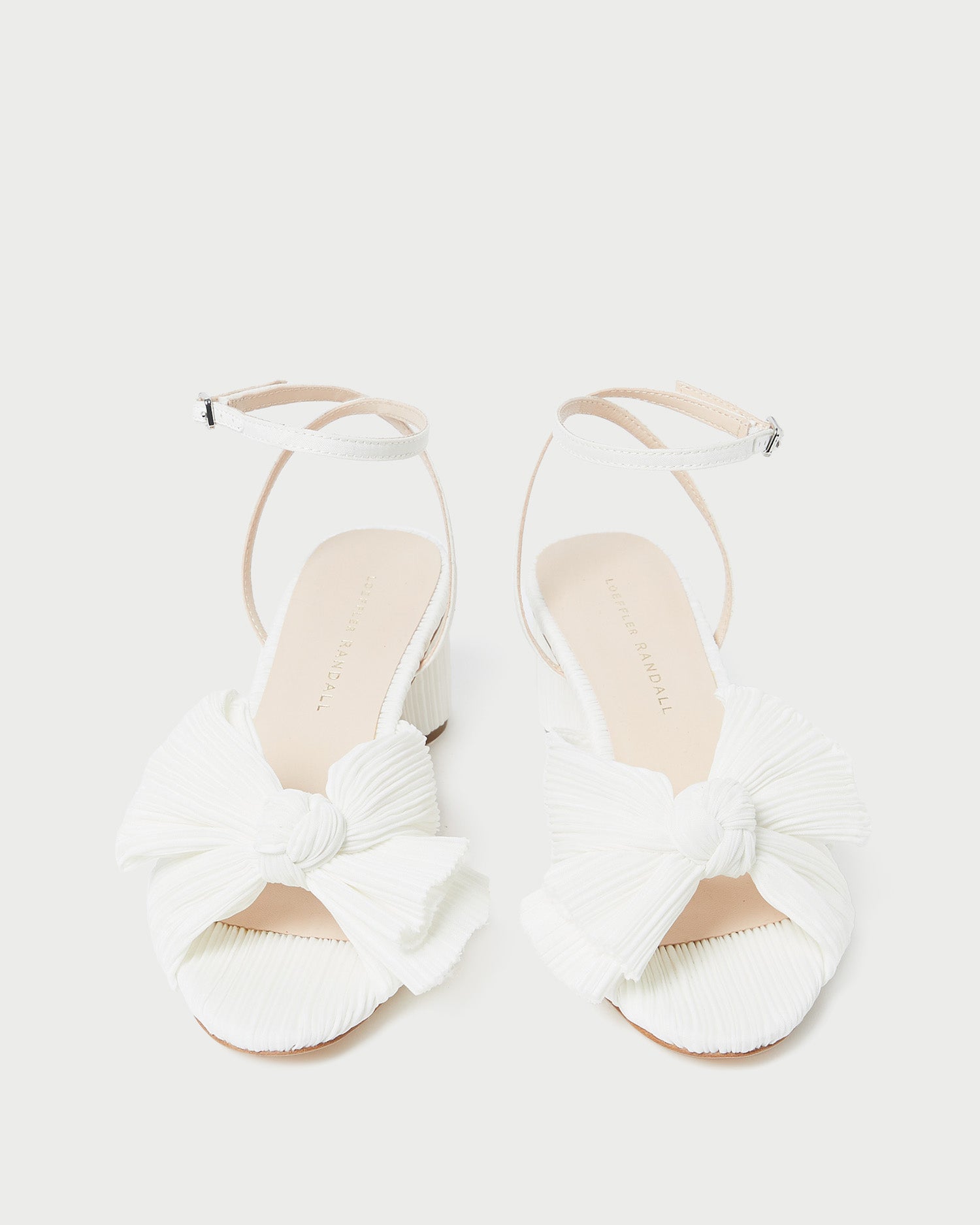 Dahlia White Pleated Bow Heel in white pleated organza
