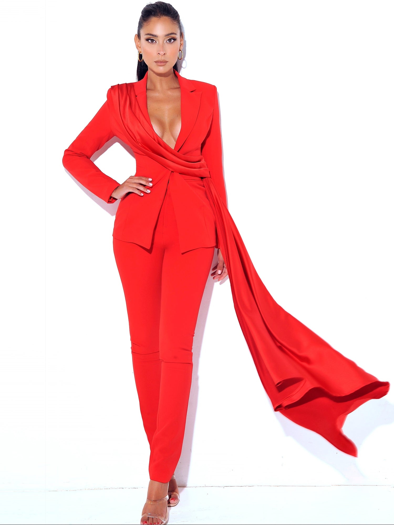 Vayla Skinny Fit Crepe Trousers | Red