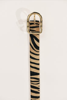 Mija Calf Hair Belt | Neutral Zebra & 24K Gold