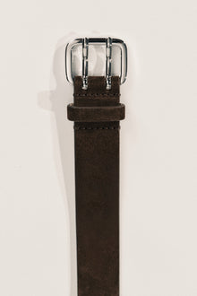 Mini Hutch X-Long Suede Belt | Chocolate & Silver