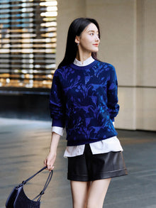 Wool Relaxed-Fit Jacquard Sweater | Navy
