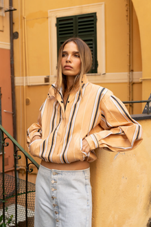 Stacy Cotton Boxy Jacket | Camel Striped
